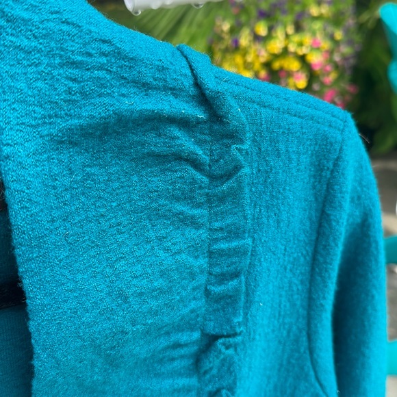 Luii teal wool cardigan jacket Anthropologie anthro large l ruffles - Picture 6 of 17